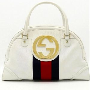 Rare Limited Edition Gucci Web GG XL Blondie pebbled leather boston handbag